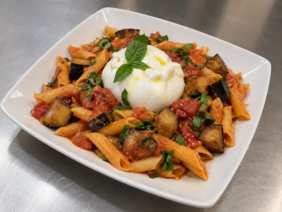 Penne Parmigiana et Burrata